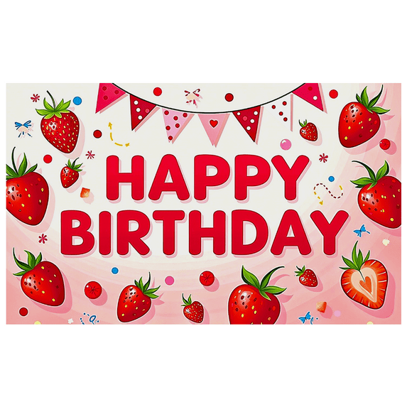 Strawberry Themed Happy Birthday Banner Background Backdrop Party Decorations for Birthday Party Photography Props Photo Booth Decors