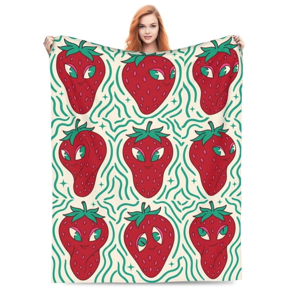 Strawberry Throw Blanket, Cute Strawberry Pattern Flannel Blanket, Soft Warm Cozy Blanket for Travel, Couch, Sofa, Bed, Home Room Decor, Gift for Women 50"x40"