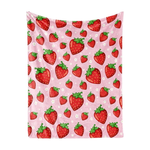 Strawberry Throw Blanket , Soft Warm Cozy Fruit Pattern Fleece Blanket for Travel, Cute Pink Home Room Decor for Couch B