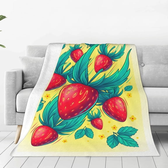 Strawberry Throw Blanket, Sweet Juicy Fruit Blanket, Gift for Food Lovers & Summer Lovers, Sofa Couch Bed Picnic Travel 50x40