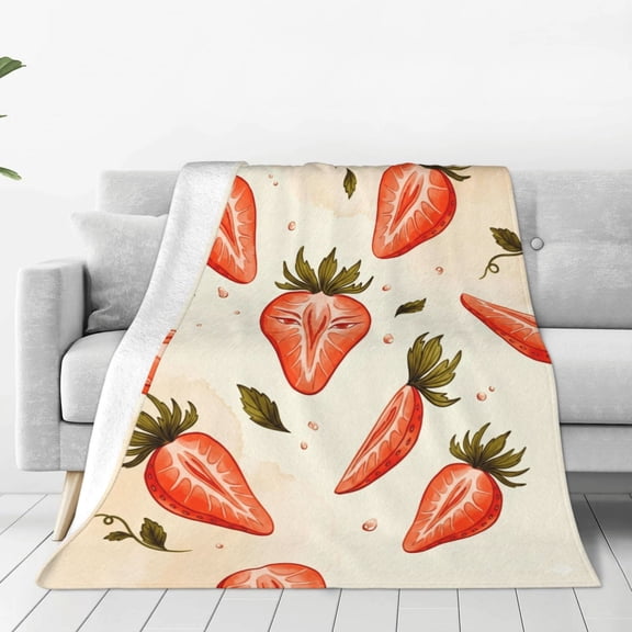 Strawberry Throw Blanket,Sweet Juicy Red Fruit Throw Blankets,Gifts for Foodies & Summer Lovers,Lightweight Soft ,for Picnic Sofa Couch Bed Room Travel,Birthday Decor 50x40