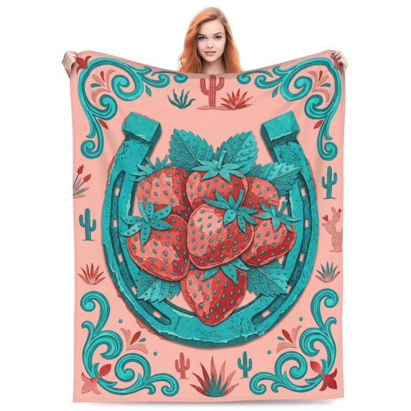 Strawberry Throw Blanket for Women, Strawberry Gift, Soft Warm Cozy Flannel Blanket for Travel, Cute Pink Home Room Decor for Couch, Bed 50"x40"