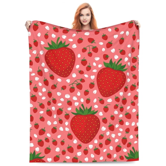 Strawberry Throw Blanket for Women, Strawberry Gift, Soft Warm Cozy Flannel Blanket for Travel, Cute Pink Home Room Decor for Couch, Bed 50"x40"