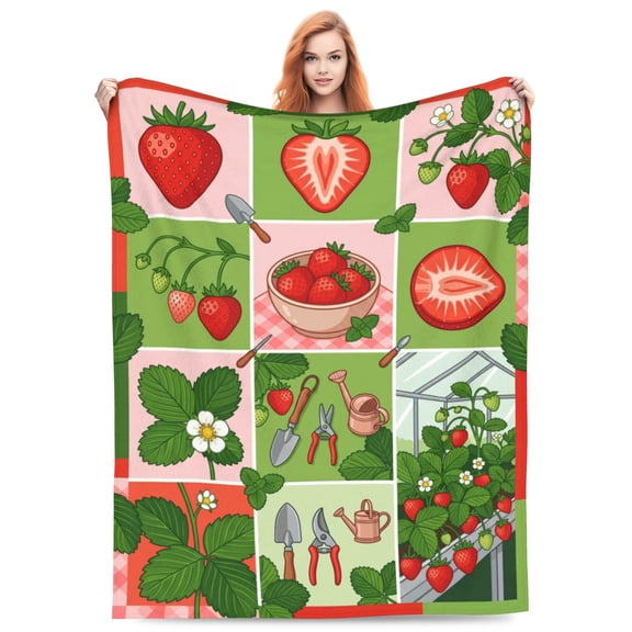 Strawberry Throw Blanket for Women, Strawberry Gift, Soft Warm Cozy Flannel Blanket for Travel, Cute Pink Home Room Decor for Couch, Bed 50"x40"
