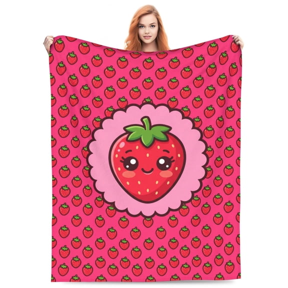 Strawberry Throw Blanket for Women, Strawberry Gift, Soft Warm Cozy Flannel Blanket for Travel, Cute Pink Home Room Decor for Couch, Bed 50"x40"