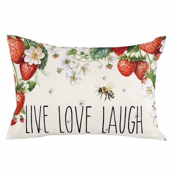 Strawberry Throw Pillow Cover 12 x 20 Inch Decorative Pillow Cover Summer Fruits Bee Floral Botanical Lumbar Pillowcase Seasonal Rectangle Cushion Case for Couch Sofa Bed Living Room