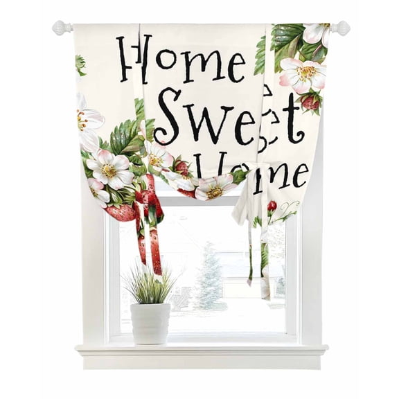 Strawberry Tie Up Curtains for Window, Thermal Insulated Balloon Shade Adjustable Rod Pocket Curtains Valance Panels for Kitchen Bathroom Cafe 42 x 54 Summer Fruits Spring Floral Botanical