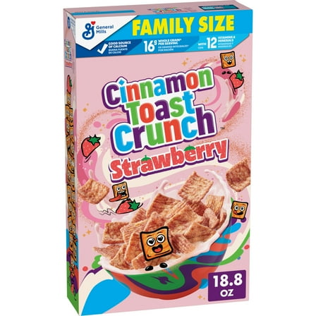 Cinnamon Toast Crunch Strawberry Breakfast Cereal, Crispy, Family Size, 18.8 oz