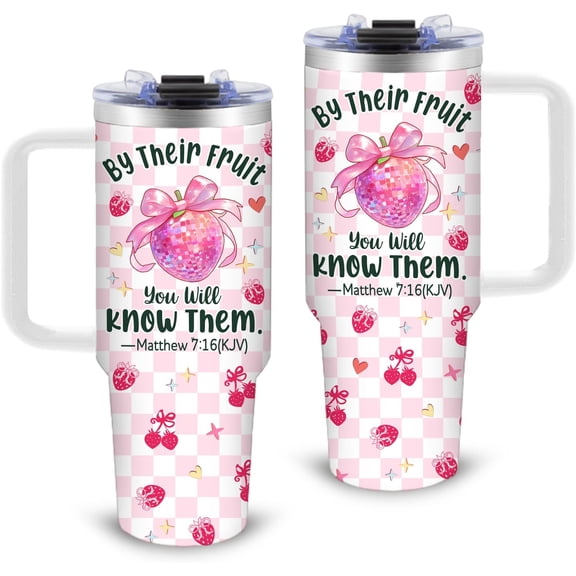 Strawberry Tumbler Gifts, 30 Oz Reminder Tumbler With Handle And Straw, Stainless Steel Double Wall Vacuum Insulated Cup - 30 Oz With Lid Tumblers For Work-Aesthetic Water Bottle Gift Boys Girl
