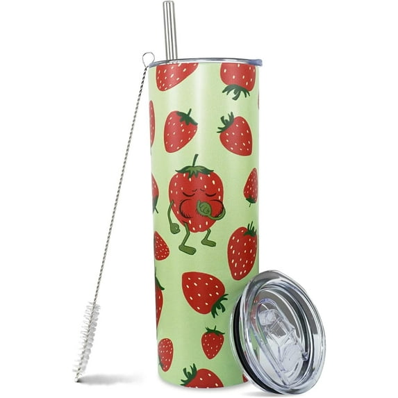 Strawberry Tumbler,Strawberry Cup-20 oz Skinny Tumbler with Lid and Straw-Birthday Gifts for Women-Strawberry Decor,Strawberry Accessories-Insulated Kawaii Cup,Cute Cups,Cute Tumbler,Water Bottle