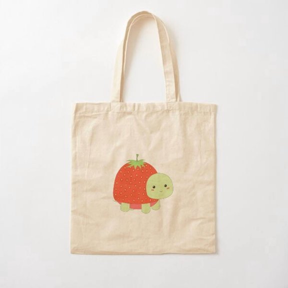 Strawberry Turtle Canvas Tote Bags, Reusable Shopping Bag