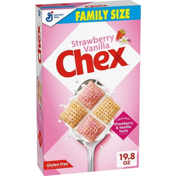 Strawberry Vanilla Chex Cereal, Gluten Free Breakfast Cereal, Family Size, 19.8 oz(pack of 4)