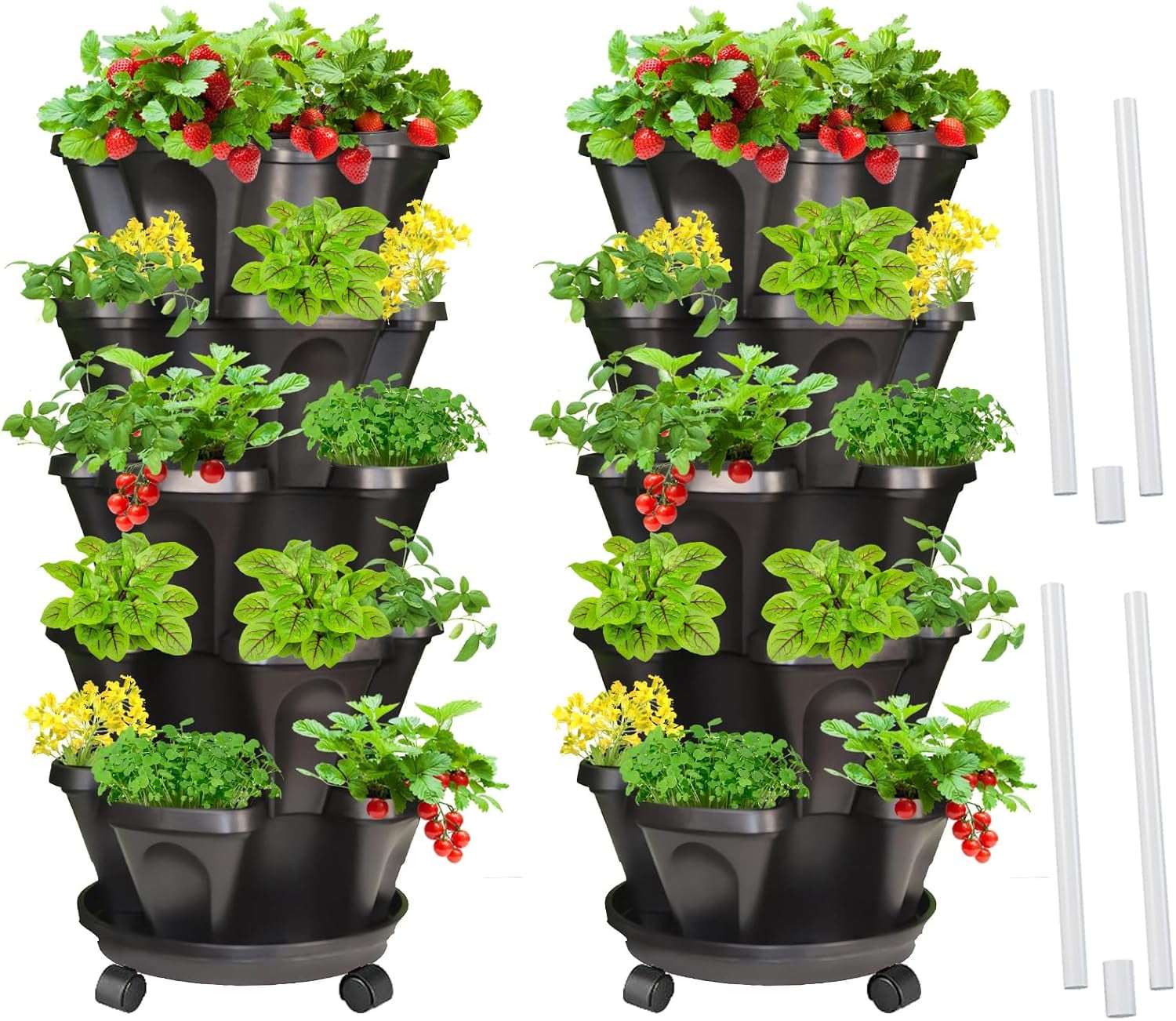 Strawberry Vertical Planters 2 Pack, 5 Tiered Stacking Tower Garden ...