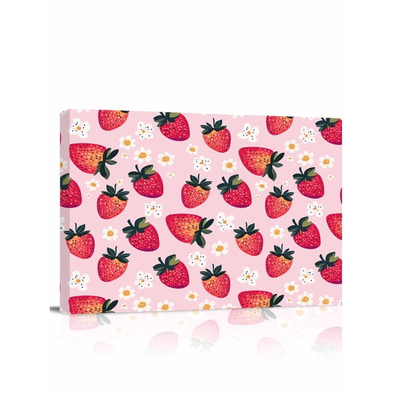 Strawberry Wall Art for Living Room,Canvas Picture Wall Decor for Bathroom Bedroom,Pink Spring Summer Rustic Floral Fruit Painting Artwork for Office Kitchen Hallway Dining Room Home Decor 16"x20"