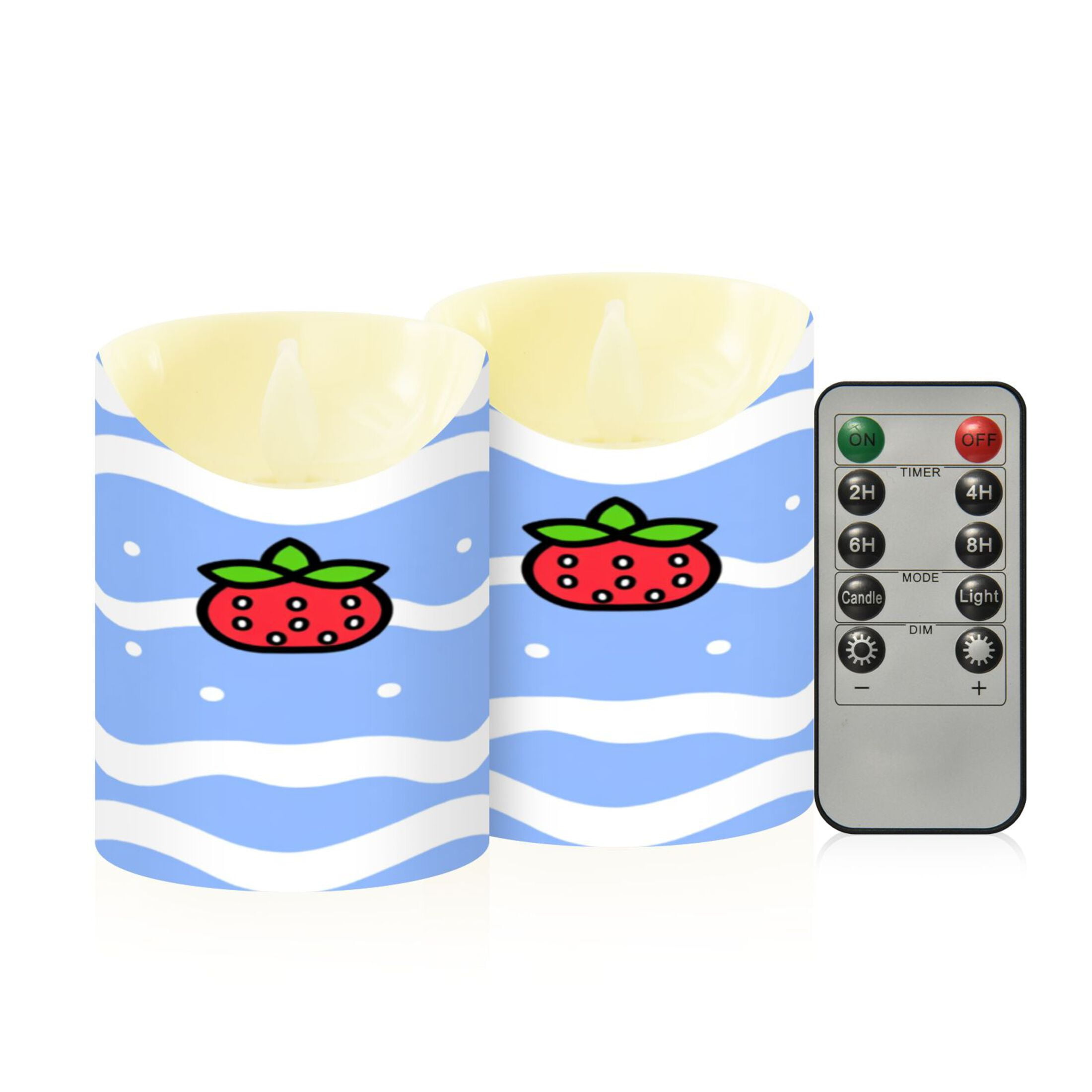Strawberry Waves Flameless Candles 2 PCS with Remote Realistic Moving Flame LED Tapered Pillar Set for Home Decor