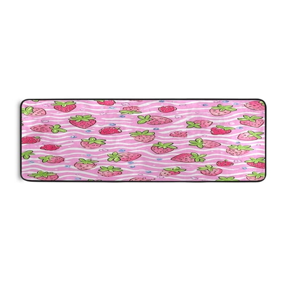 Strawberry Waves Pattern 72x24" Runner Rug, Non-Slip Memory Foam Cushion, Anti-Crease for Hallways and Bedrooms