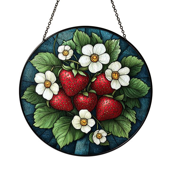 Strawberry Window Suncatcher Decor, Bright Berry Fruit Design, Cheerful Kitchen Window Accent
