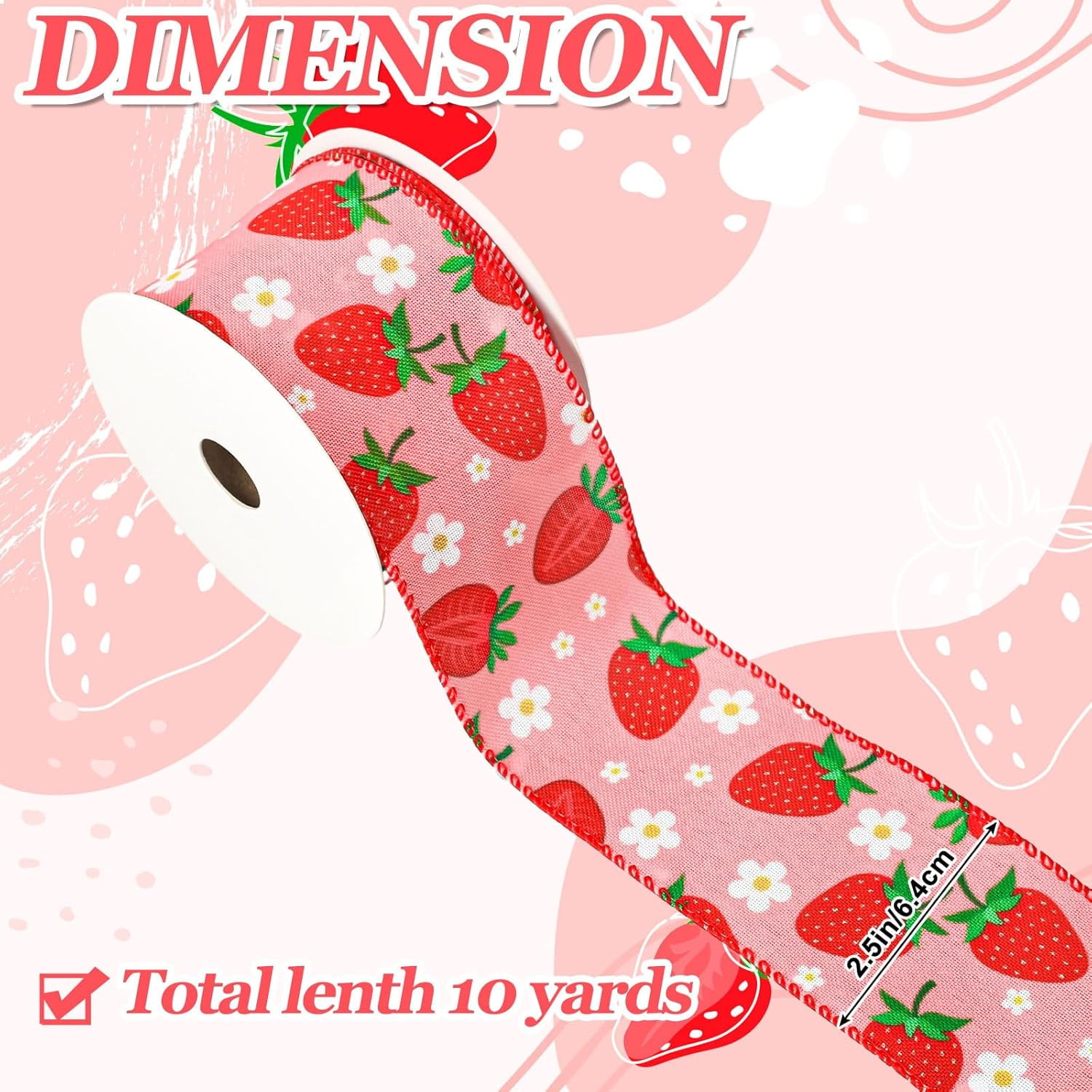 Strawberry Wired Edge Ribbon 2.5 Inch Summer Fruit Wired Ribbon For Bow