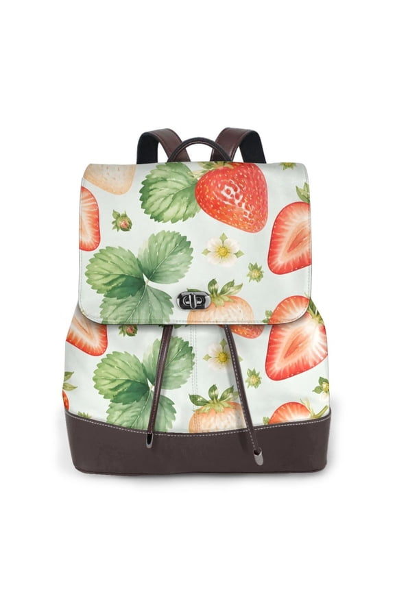 Strawberry Women's Leather Backpack All-Over Print Bag for Work and Travel