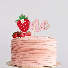 Strawberry One Wooden Cake Topper - First Birthday Topper, Berry Decoration for Party, Smash Cake, Photo Props Pink