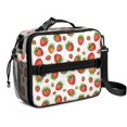 thumbnail image 1 of Strawberry and Berry White Pattern Insulated Lunch Bag with Shoulder Strap and Bottle Holder,Bento School Lunch Bag Box,11x9.5x3.5 Inches, 1 of 5