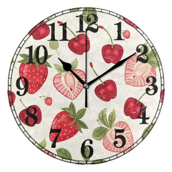 Strawberry and Cherry 10" Silent Wall Clock Non-Ticking Battery Clocks
