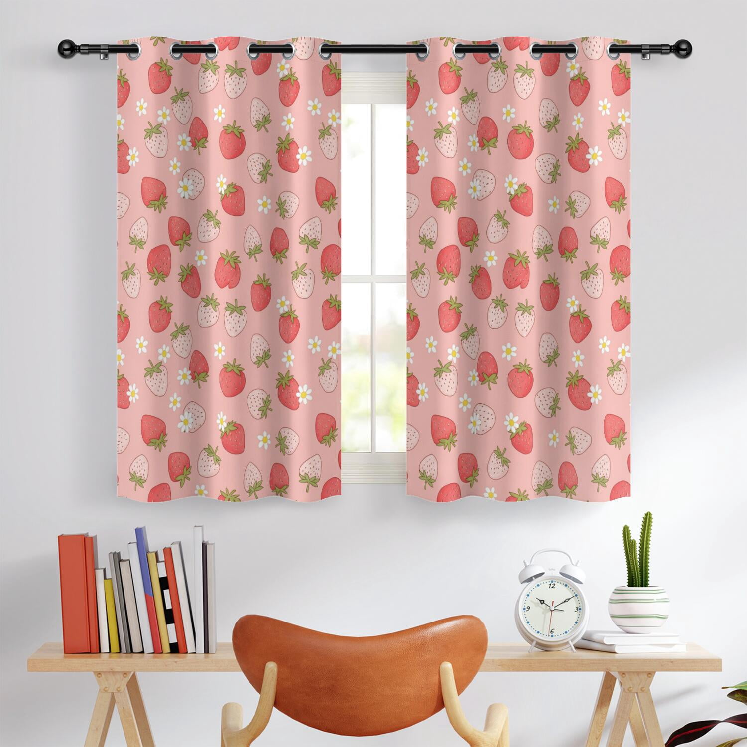 Strawberry and Daisy Pink Pattern Blackout Curtains,Triple Weaved ...