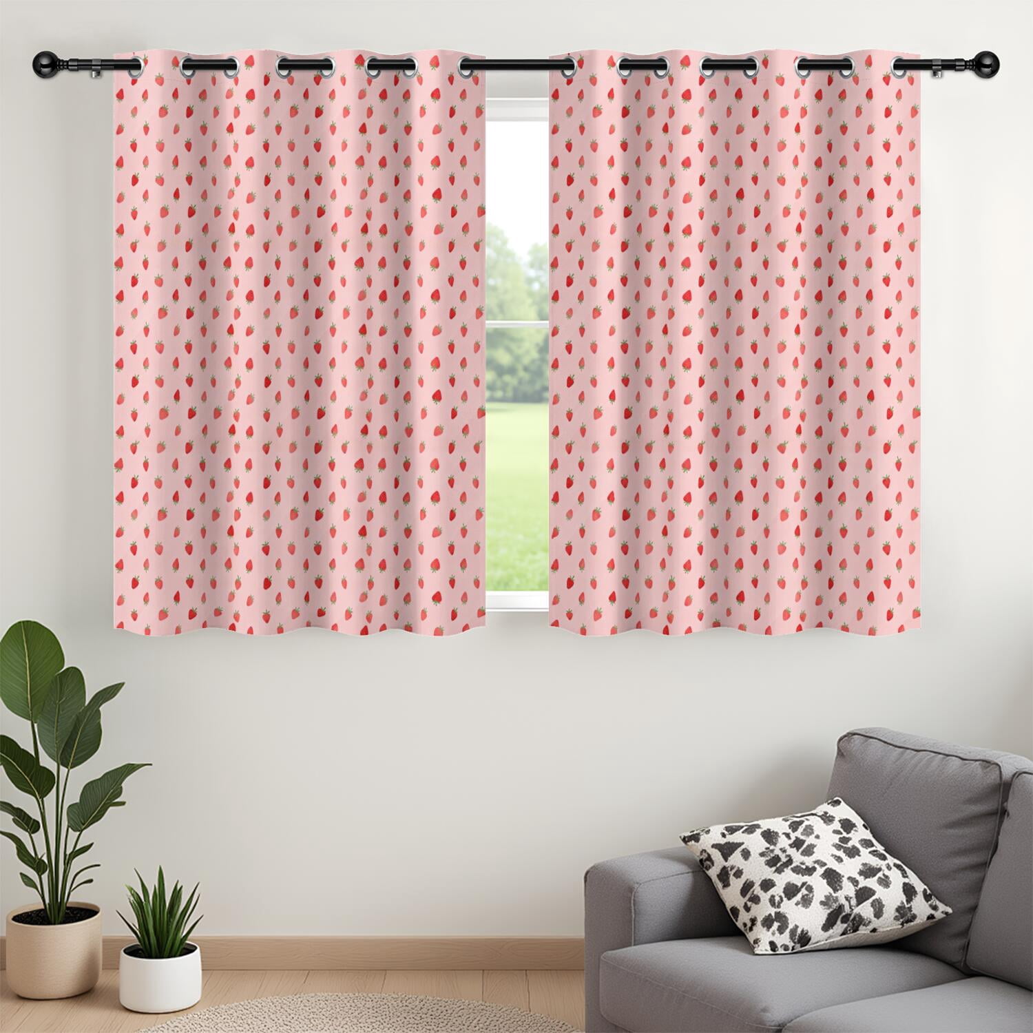 Strawberry and Dot Pink Pattern Blackout Curtains,Triple Weaved Fabric ...