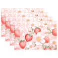 thumbnail image 1 of Strawberry and Floral 4 PCs Placemats Set Linen Non-Slip Table Mat Rectangular Washable for Dining Kitchen Party 12"x18", 1 of 8
