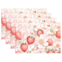 Strawberry and Floral 4 PCs Placemats Set Linen Non-Slip Table Mat Rectangular Washable for Dining Kitchen Party 12"x18"