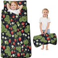 thumbnail image 1 of Strawberry and Flower Black Pattern Teens Toddler Nap Mat with Pillow, Sleeping Mat Bag for Preschool Daycare 51"x22", 1 of 6
