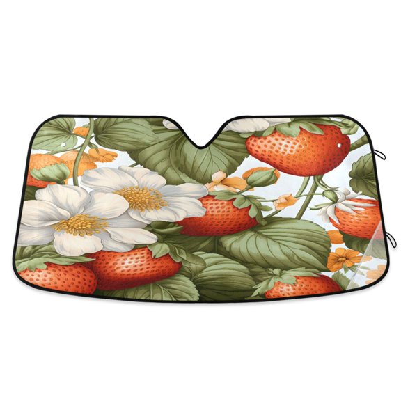 Strawberry and Flower Car Windshield Sun Shade Foldable Car Front Window Visor Heat and UV Protection 53x23.5