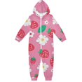 thumbnail image 1 of Strawberry and Flower Pattern One Piece Pajamas Soft Jumpsuit Cozy Sleep and Play Romper Zipper and Pockets 12-13Y, 1 of 8