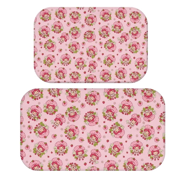 Strawberry and Girl Pink Pattern Bath Mat Set Of 2,Non-Slip Rug for Bathroom,Kitchen,Bedroom,Entrance, 30x17 and 23.5x15.7 Inches