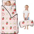 thumbnail image 1 of Strawberry and Heart Pink Pattern Teens Toddler Nap Mat with Pillow, Sleeping Mat Bag for Preschool Daycare 51"x22", 1 of 6