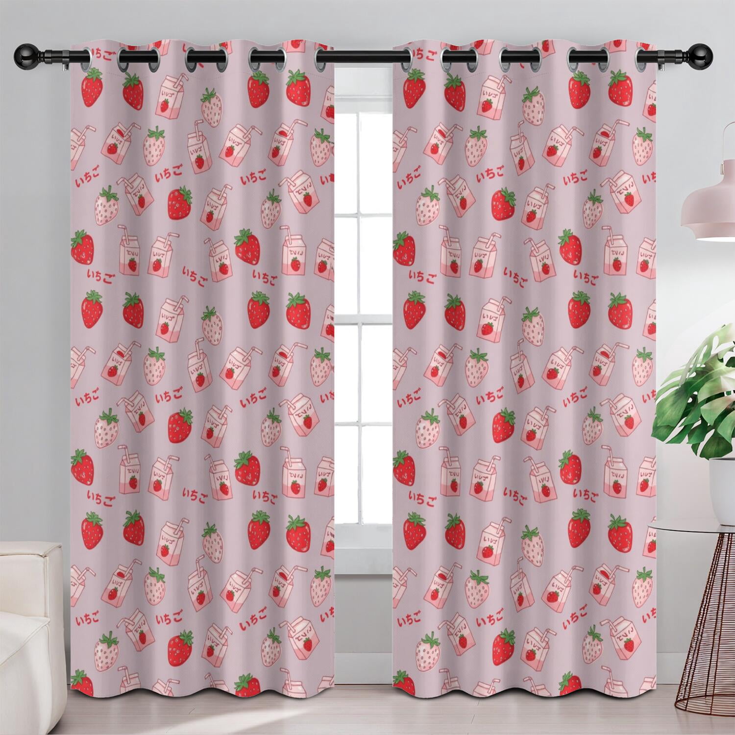 Strawberry and Juice Pink Pattern Blackout Curtains,Triple Weaved ...