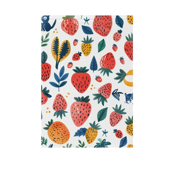 Strawberry and Leaf Garden Flag House Banner 12" x 18" Double Sided Outdoor Yard Decoration