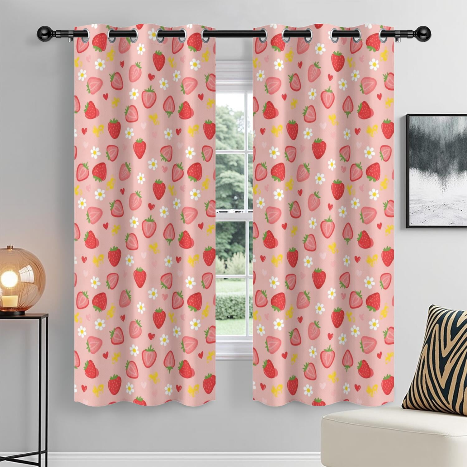 Strawberry and Slice Pink Pattern Blackout Curtains,Triple Weaved ...