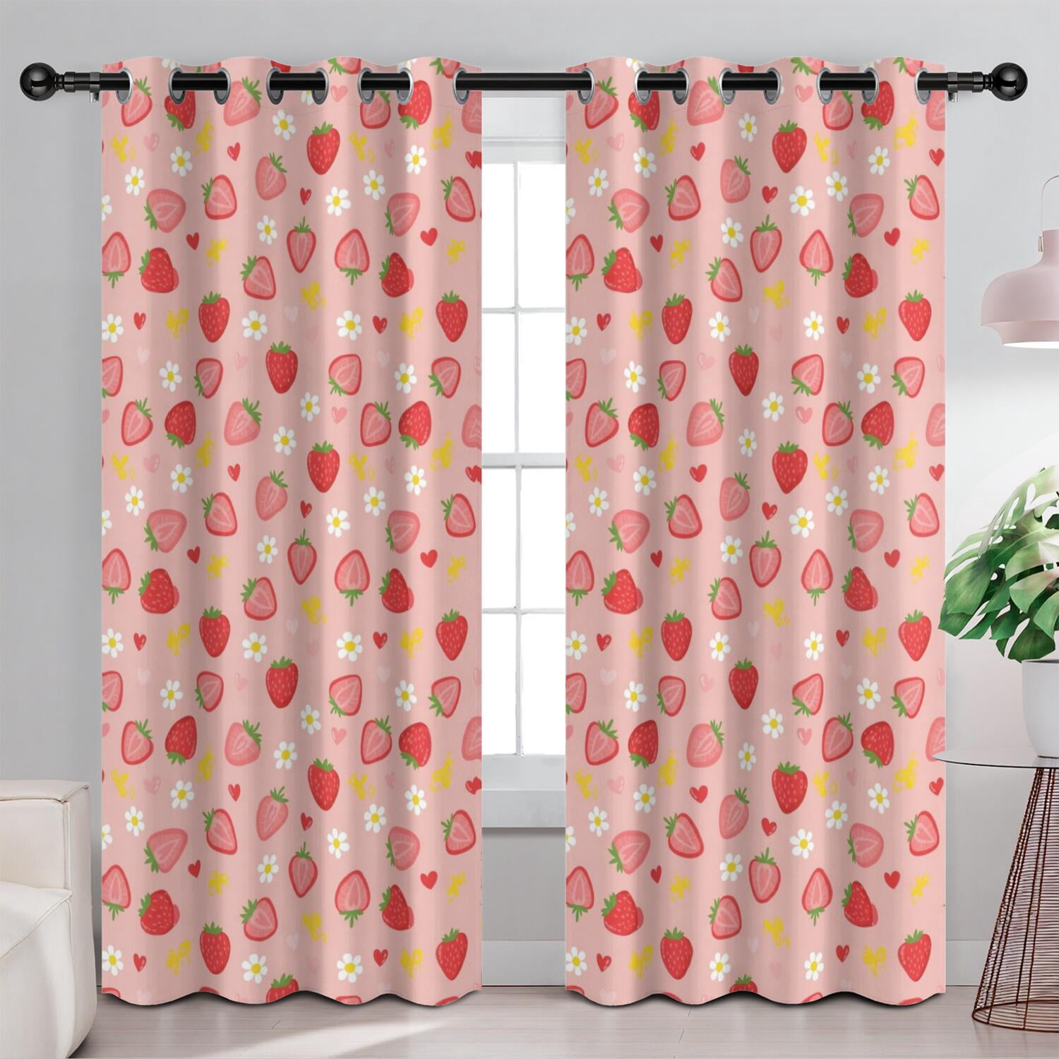 Strawberry and Slice Pink Pattern Blackout Curtains,Triple Weaved ...