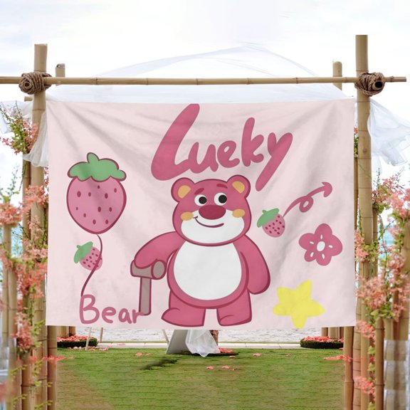 Strawberry bear pattern wall hanging 50*60 inches high-quality peach skin velvet material classic and charming