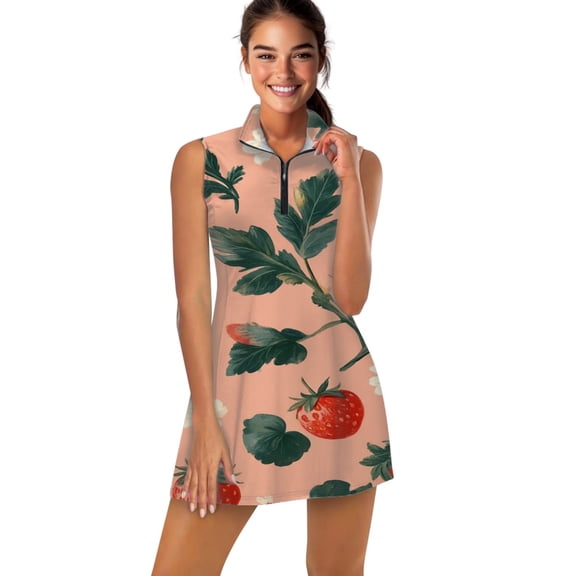 Strawberry blossoms pink background pattern Sports Dresses Women Tennis Dress Outdoor Badminton Golf Quick-Drying And Breathable Sports Dress