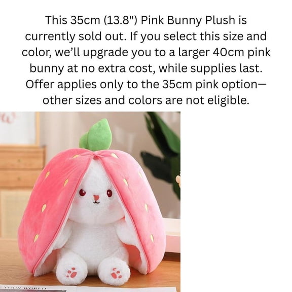 Strawberry bunny plush toy – soft, kawaii, and perfect for cuddling, gifting, or decorating your bed, shelf, or next aesthetic unboxing