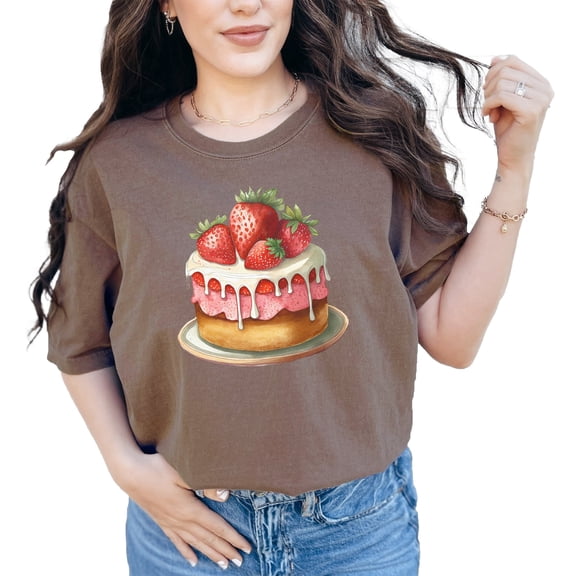 Strawberry shortcake t-shirt, cute cake graphic tee, food lover shirt, bakery print top, summer dessert illustration, foodie gift idea, Espresso Comfort Colors T-Shirt, XL