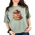 thumbnail image 1 of Strawberry shortcake t-shirt, cute cake graphic tee, food lover shirt, bakery print top, summer dessert illustration, foodie gift idea, Moss Comfort Colors T-Shirt, XL, 1 of 1