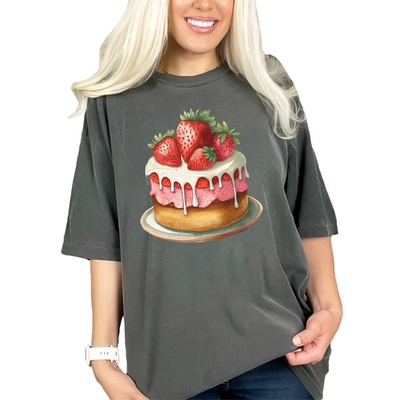 Strawberry shortcake t-shirt, cute cake graphic tee, food lover shirt, bakery print top, summer dessert illustration, foodie gift idea, Pepper Comfort Colors T-Shirt, Medium