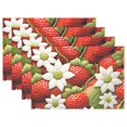 thumbnail image 1 of Strawberry with Flowers 4 PCs Placemats Set Linen Non-Slip Table Mat Rectangular Washable for Dining Kitchen Party 12"x18", 1 of 8