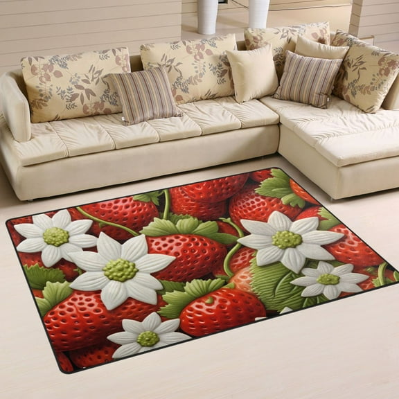 Strawberry with Flowers Area Floor Mats Non-Slip Rugs Soft Doormat 31 x 20 inch Carpet for Living Dining Room Bedroom Decorative
