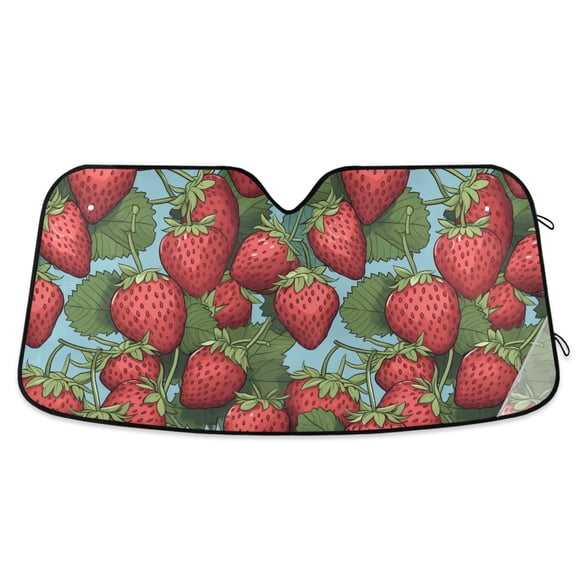 Strawberry with Leaf Car Windshield Sun Shade Foldable Car Front Window Visor Heat and UV Protection 55x27.6