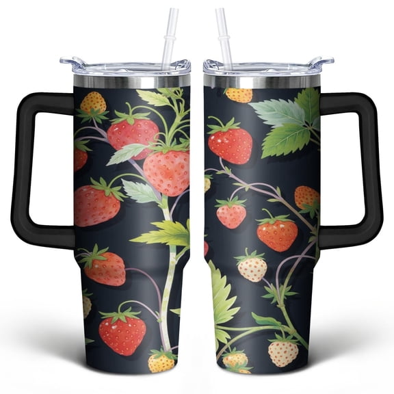 Strawberry1 30 Oz Tumbler with Handle Lid and Straw, Stainless Steel Double Walled Vacuum Insulated Cup, Cute Anniversary Wedding Birthday Gifts Tumbler for Women Men Friends Outdoor Indoor