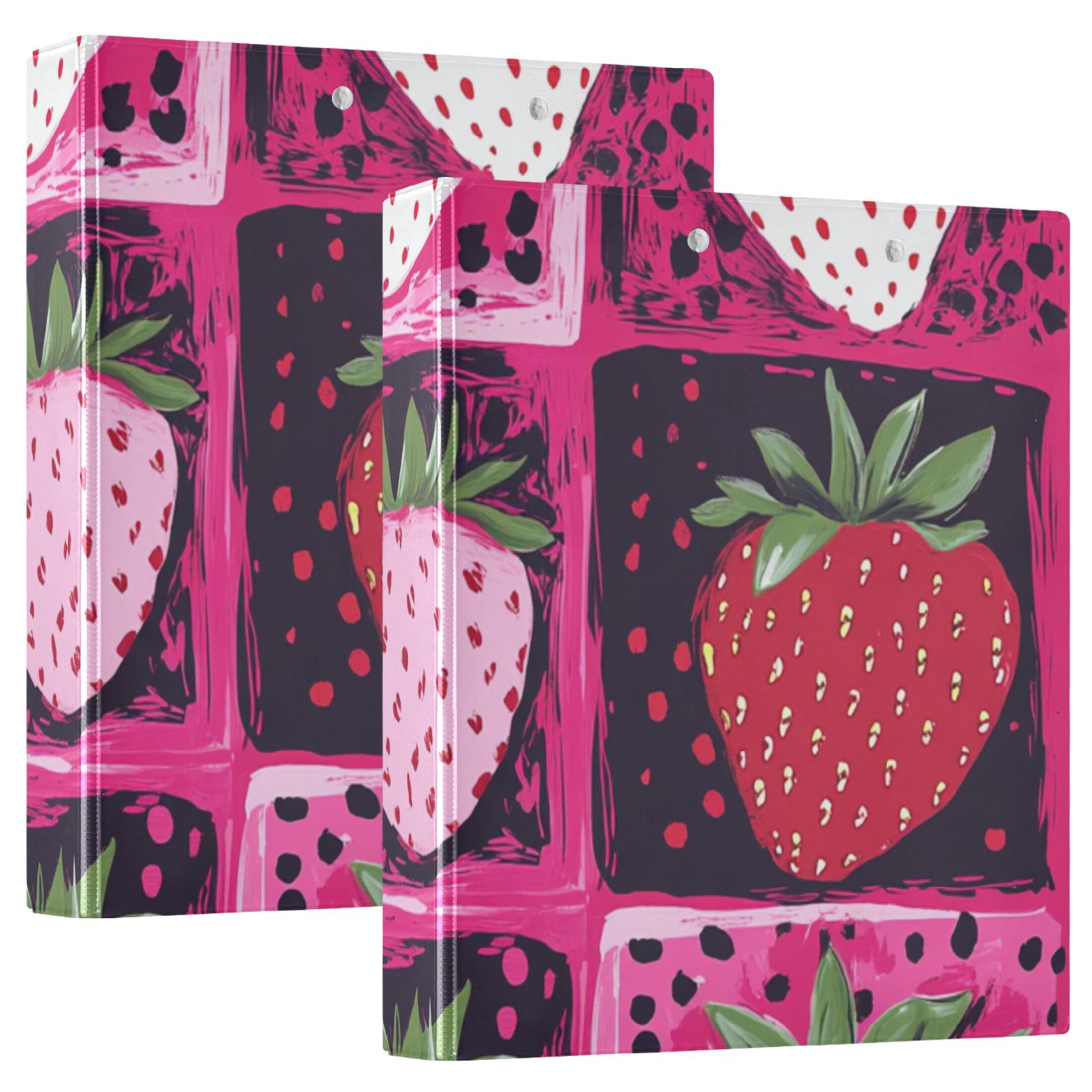 Strawberrys and Grids 3 Ring Binders 1.5 inch Hardcover File Folders with Interior Pockets A4 Size Organizer for School Office Hospital